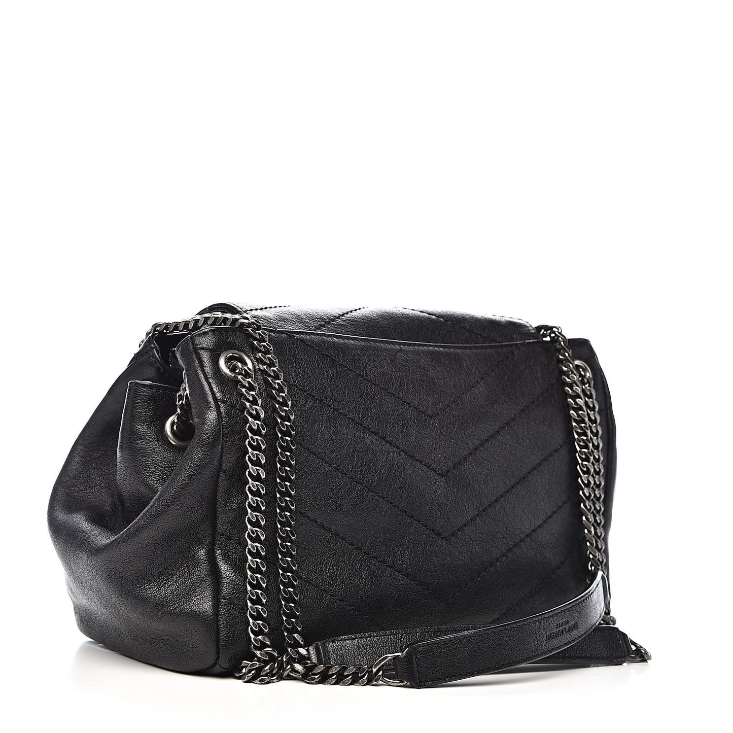 Pebbled Lambskin Chevron Monogram Small Nolita Black