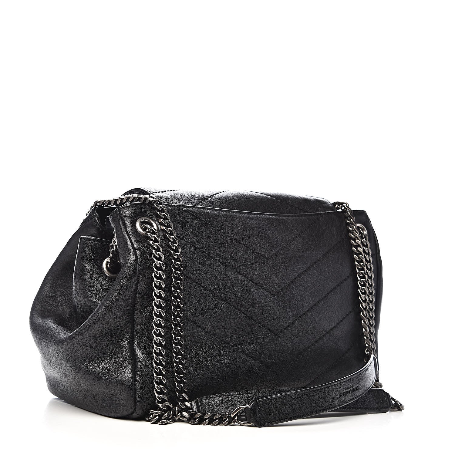 Saint Laurent Pebbled Lambskin Chevron Monogram Small Nolita Black 3 of 9