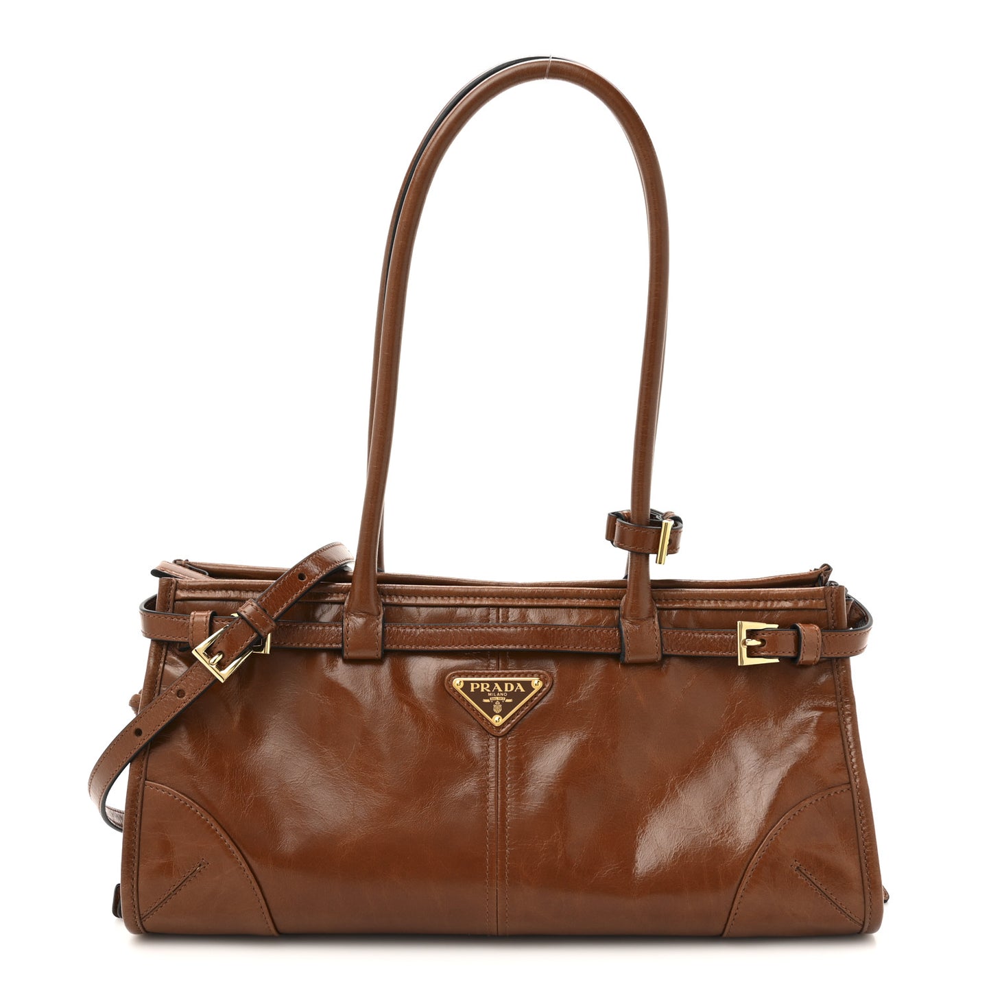 Glossy Calfskin Triangle Medium Bonnie Shoulder Bag Palisander