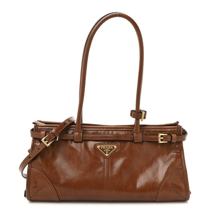 Prada Glossy Calfskin Triangle Medium Bonnie Shoulder Bag Palisander 1 of 9
