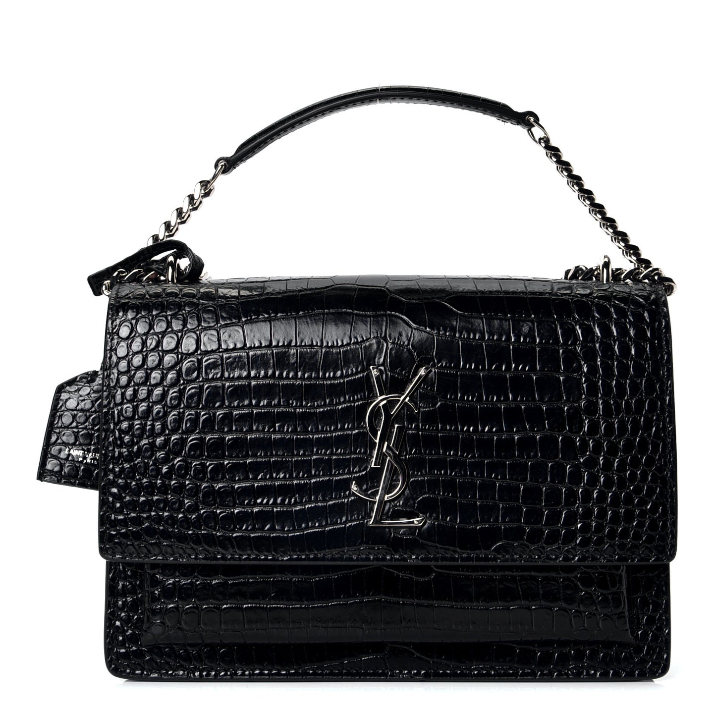 Calfskin Crocodile Embossed Medium Monogram Sunset Black