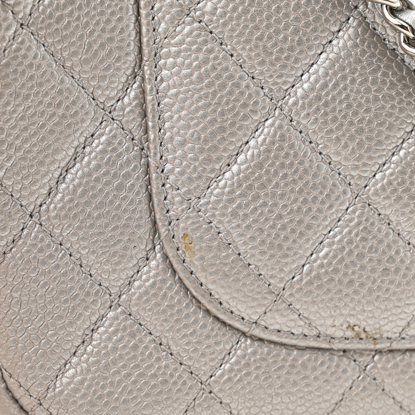 Metallic Caviar Quilted Small CC Filigree Flap Silver