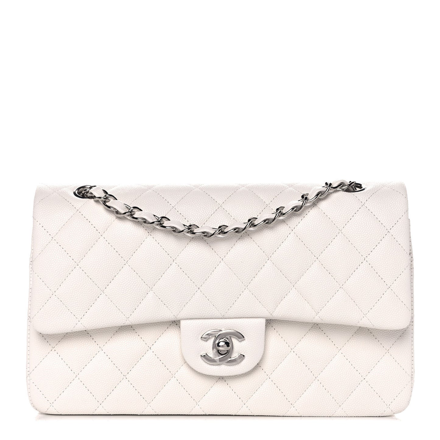 Caviar Quilted Medium Double Flap White
