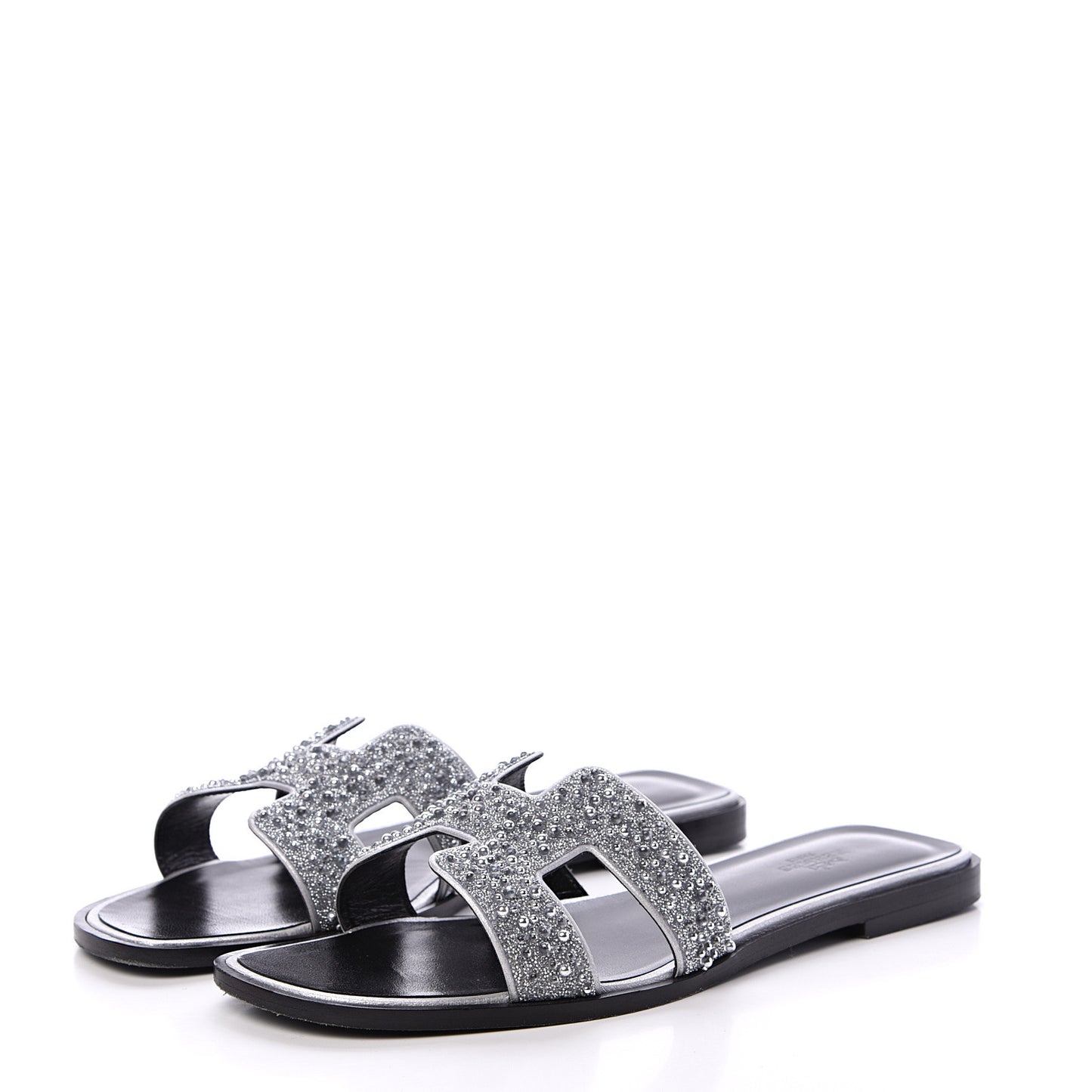 Suede Goatskin Crystal Oran Sandals 39.5 Gris Argente