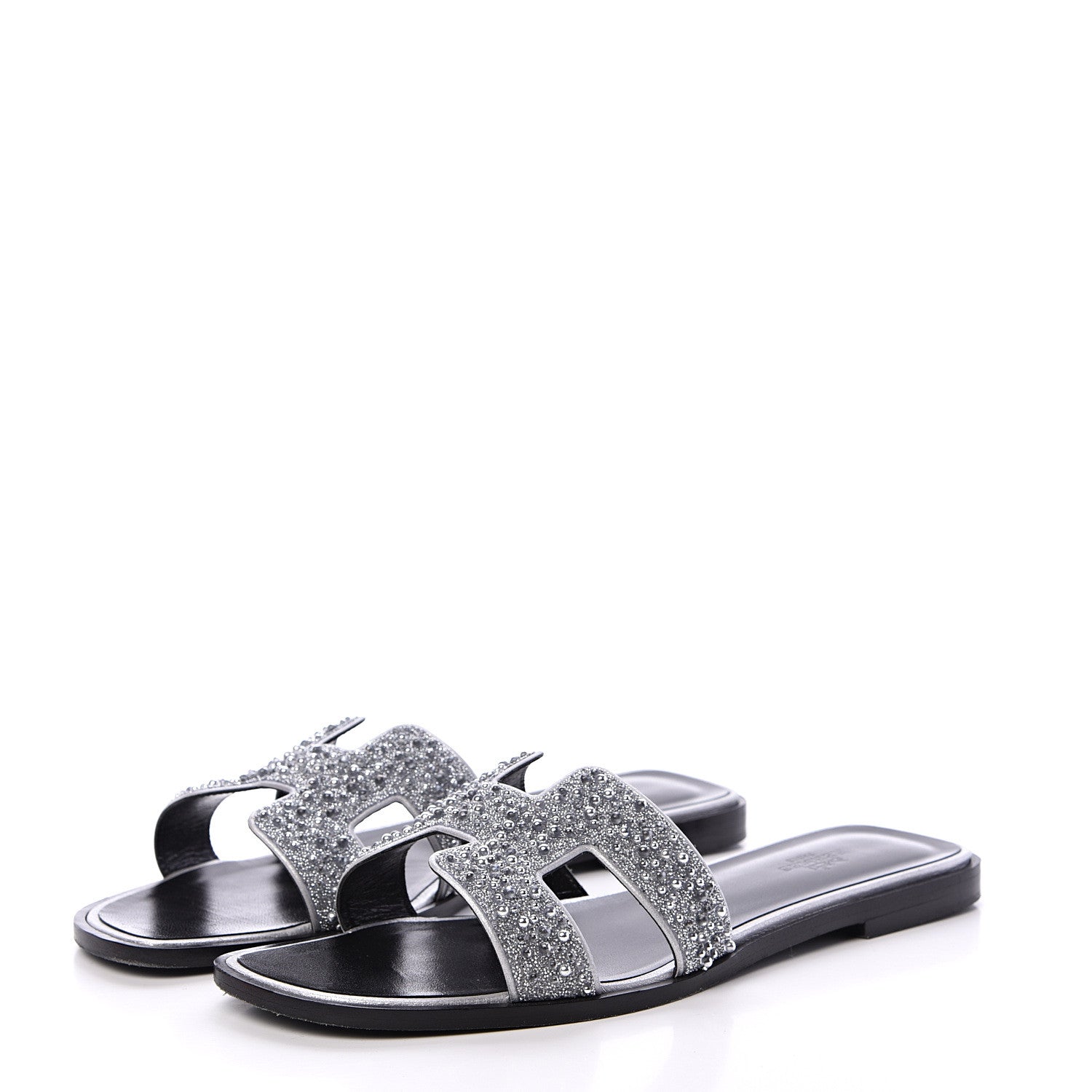 Hermes Suede Goatskin Crystal Oran Sandals 39.5 Gris Argente 3 of 10