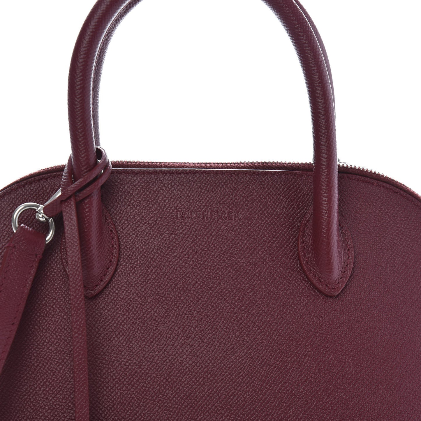 Signature Grained Calfskin Logo S Ville Top Handle Bag Dark Red Light White