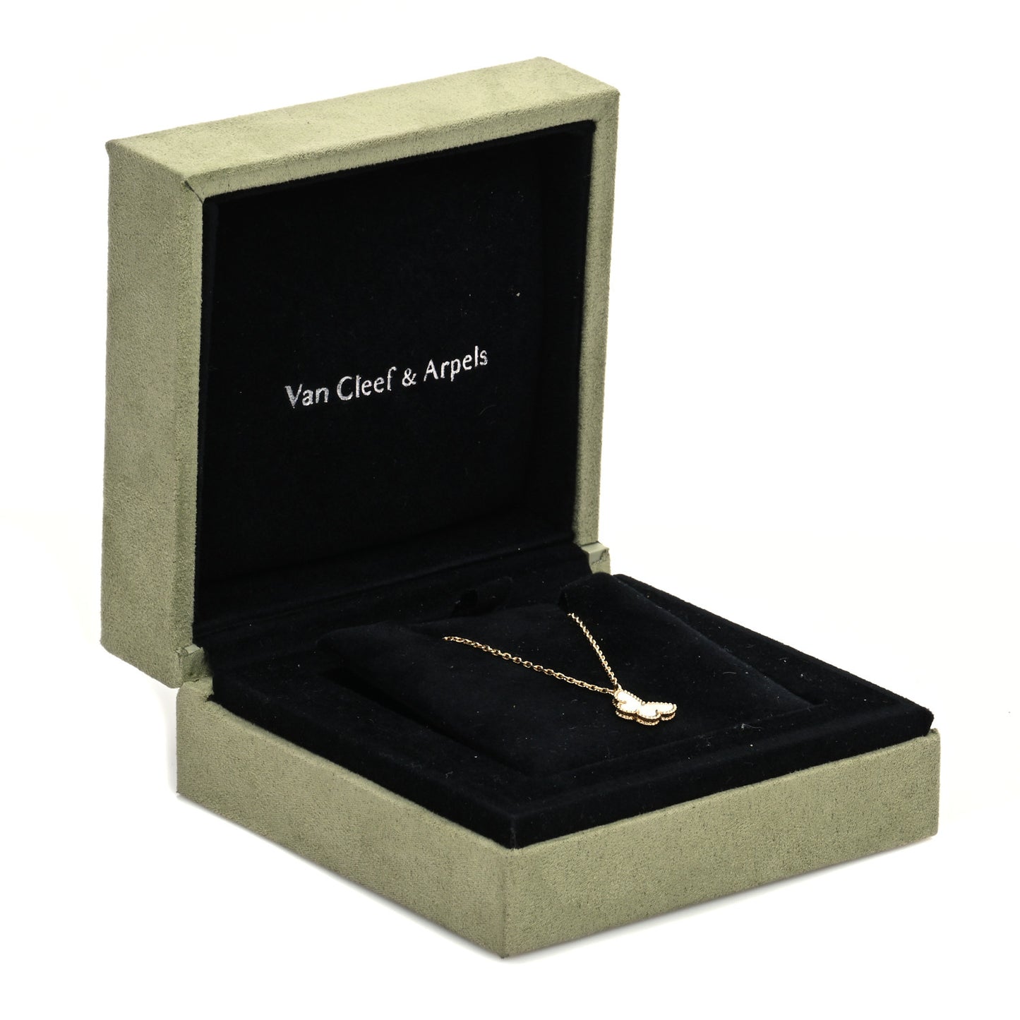 18K Yellow Gold Mother of Pearl Sweet Alhambra Butterfly Pendant Necklace