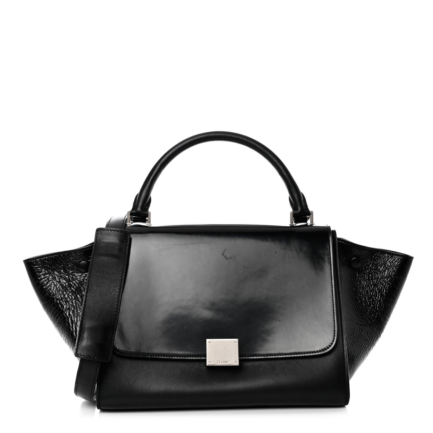 Celine Shiny Goatskin Small Trapeze Black 1 of 9