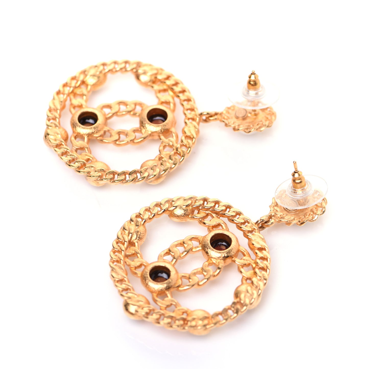 Pearl Gripoix CC Chain Drop Earrings Gold