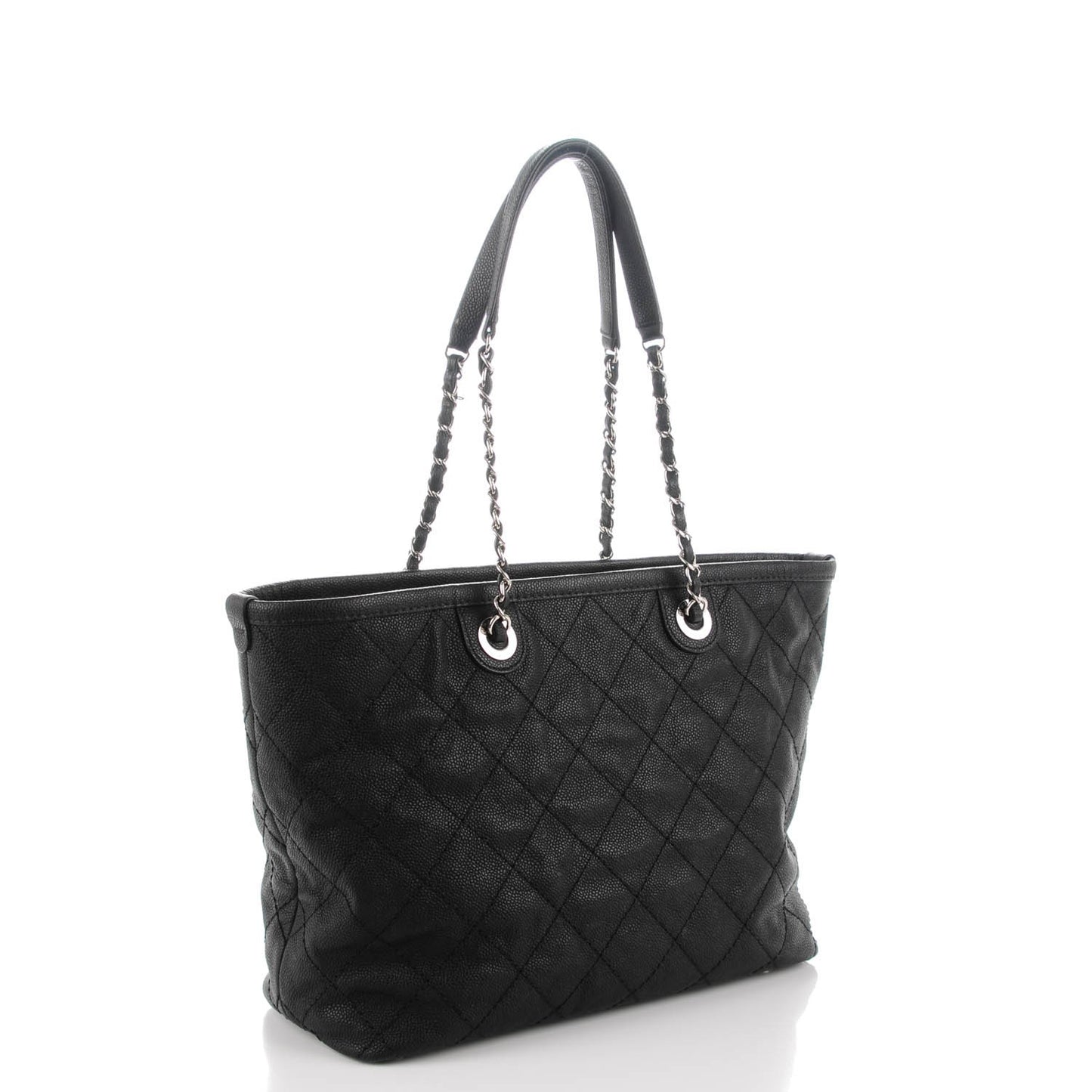 Grained Calfskin Quilted Small Daily Shopping Tote Black