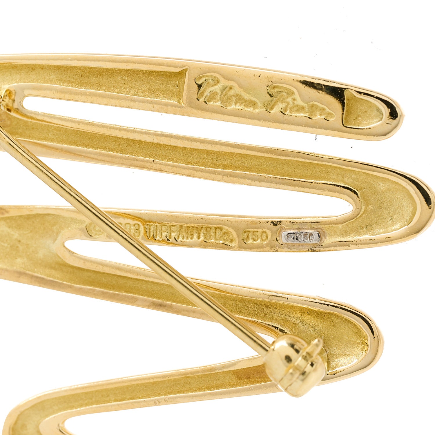 Tiffany 18K Yellow Gold Platinum Diamond Paloma Picasso Zig Zag Brooch 4 of 4