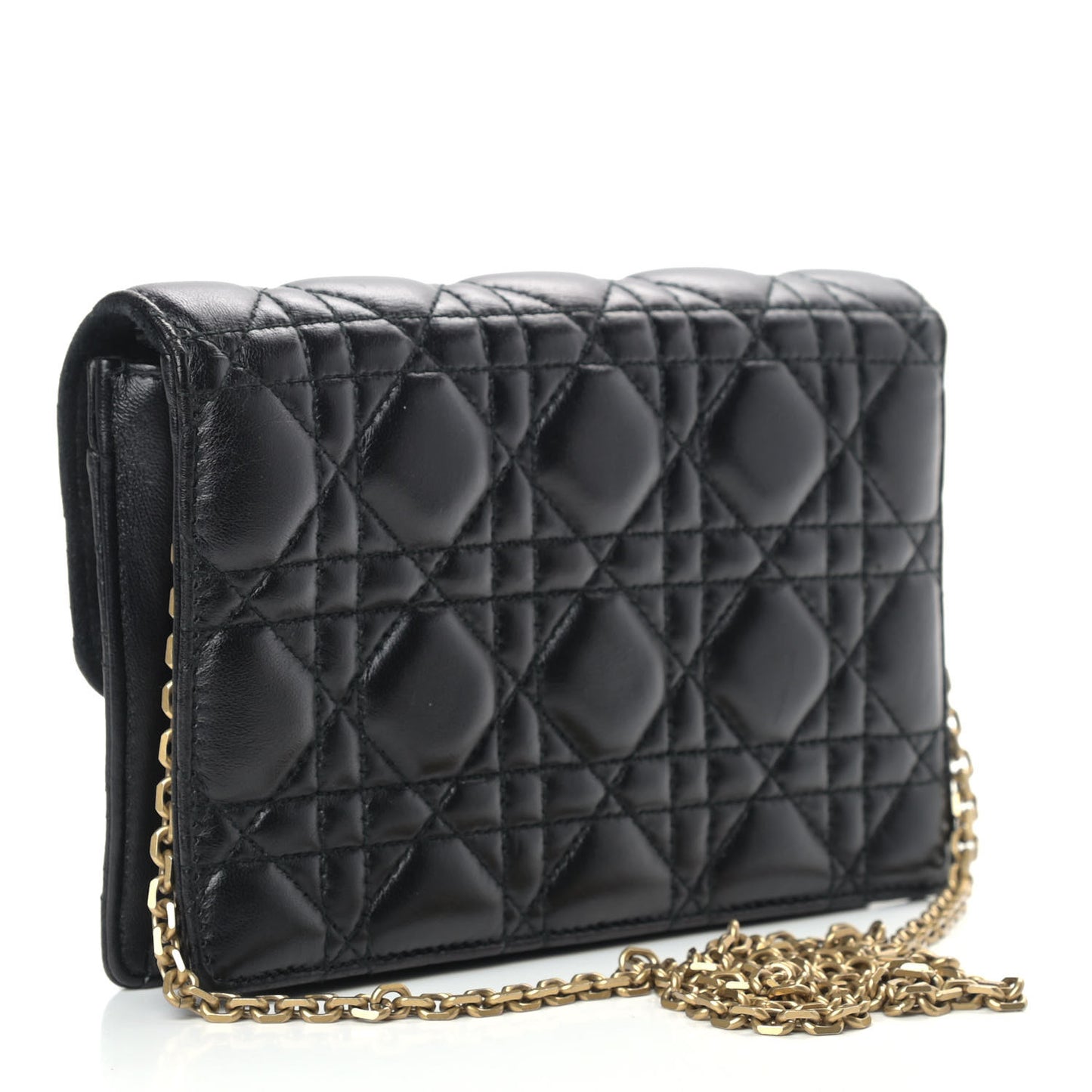 Lambskin Cannage Dioraddict Wallet on Chain Clutch Black