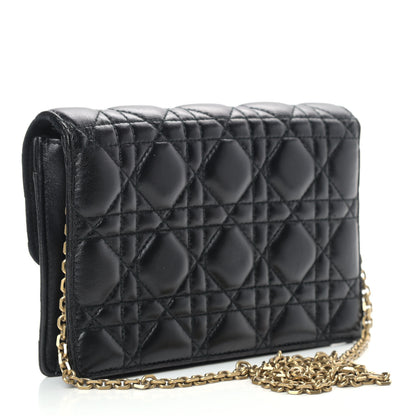 Christian Dior Lambskin Cannage Dioraddict Wallet on Chain Clutch Black 2 of 8