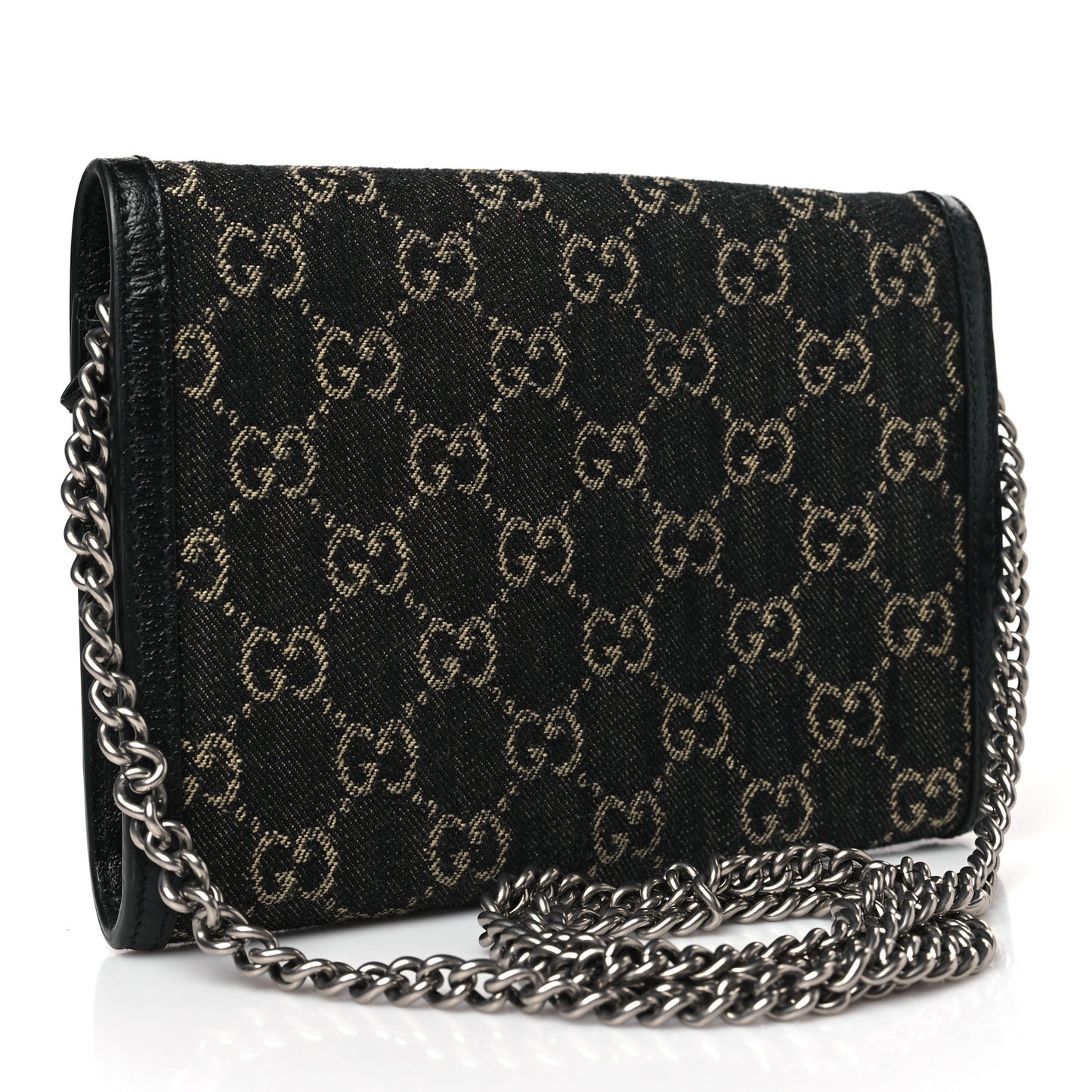 Jacquard Black Denim GG Monogram Mini Dionysus Chain Wallet Black Ivory