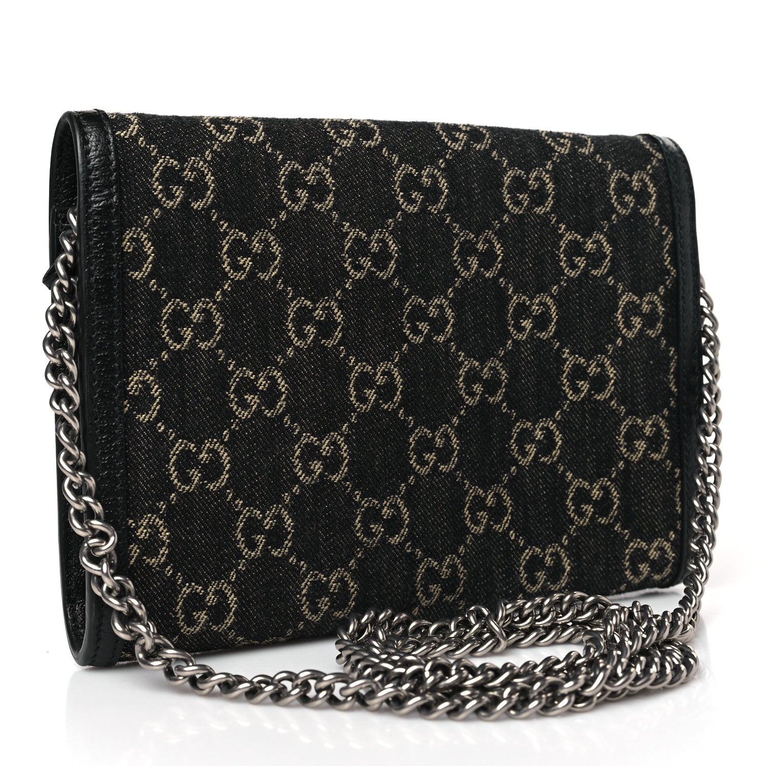 Gucci Jacquard Black Denim GG Monogram Mini Dionysus Chain Wallet Black Ivory 3 of 8