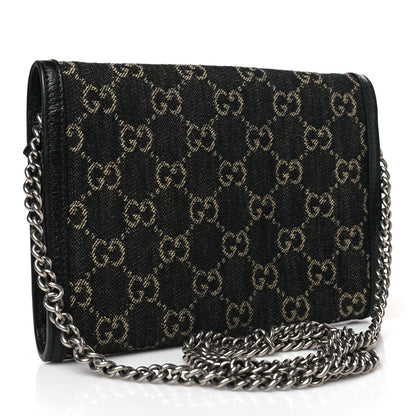 Gucci Jacquard Black Denim GG Monogram Mini Dionysus Chain Wallet Black Ivory 3 of 8
