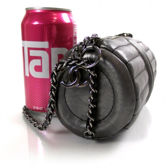 Leather Quilted Evening Bag Metallic Gray