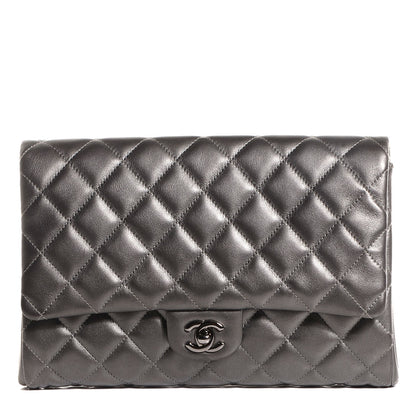 Chanel Metallic Lambskin Quilted Clutch With Chain Flap Dark Grey 1 of 8