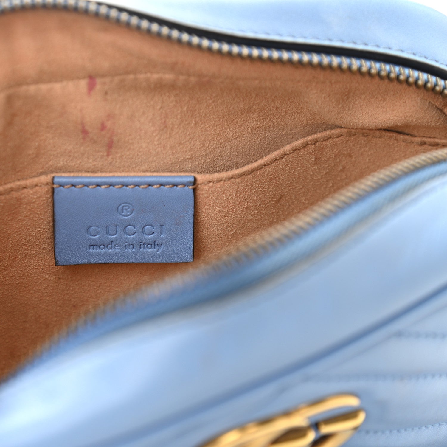 Gucci Calfskin Matelasse Mini GG Marmont Chain Shoulder Bag Clear Sky Blue 6 of 13
