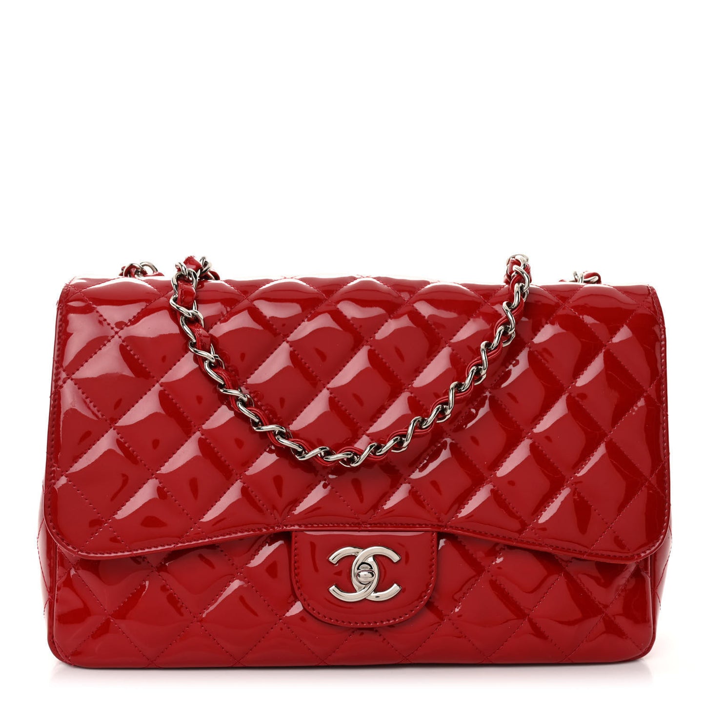 Patent Quilted Jumbo Single Flap Red