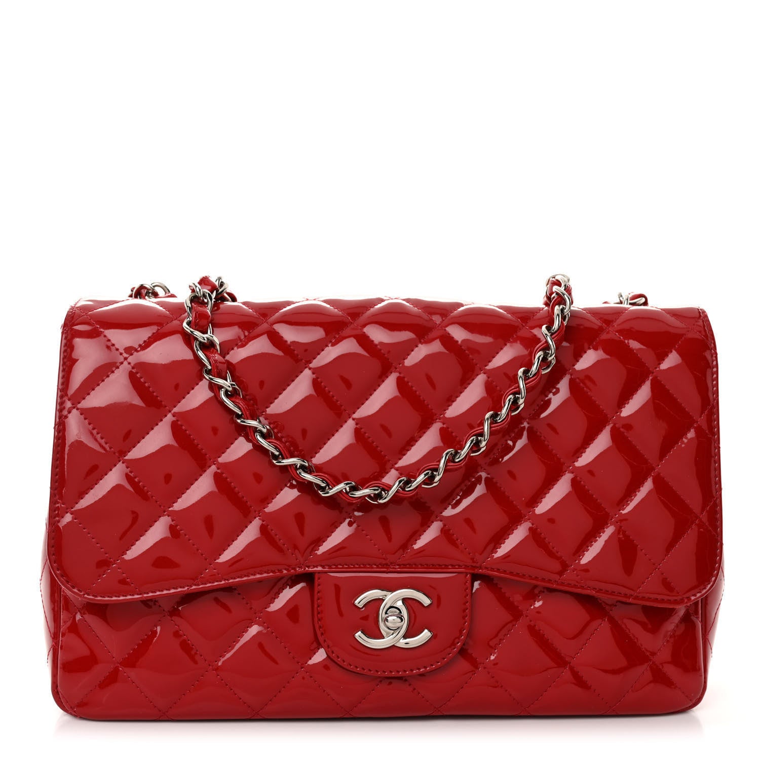 Chanel Patent Quilted Jumbo Single Flap Red 1 of 12