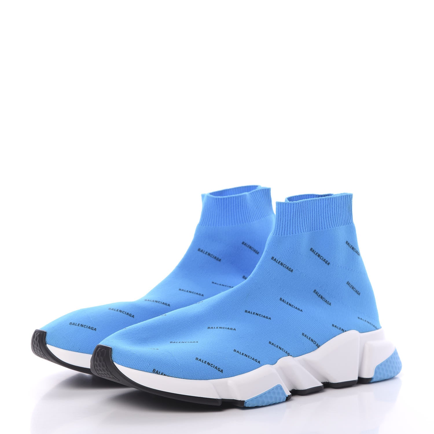 Balenciaga Neoprene Knit Allover Logo Mens Speed Sneakers 44 Bleu White 3 of 9