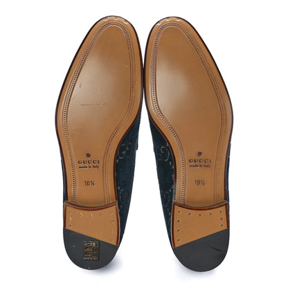 Gucci Velvet GG Monogram Horsebit Mens Jordaan Loafers 10.5 Blue Beige 5 of 8