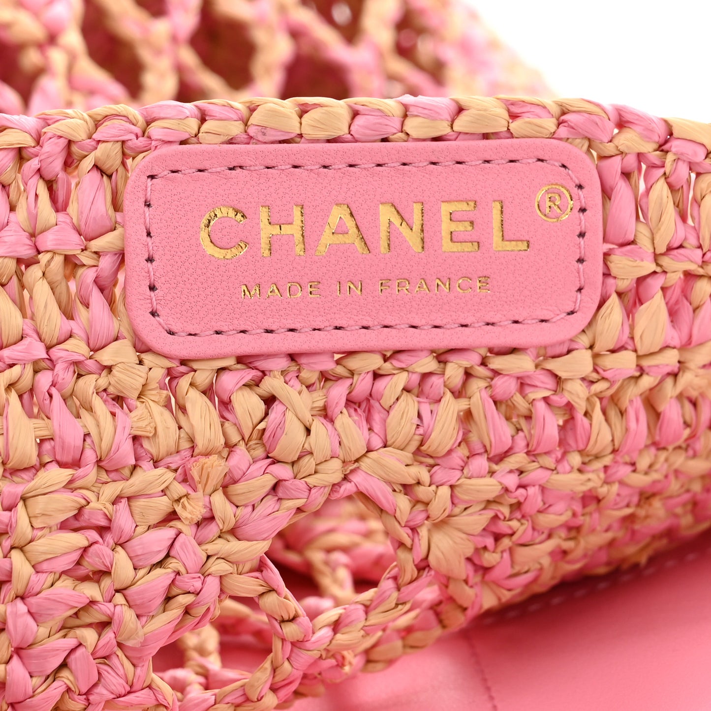 Raffia Effect Braided Small Shopping Bag Beige Pink