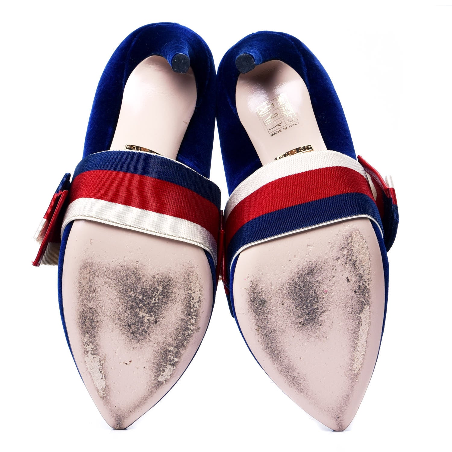 Gucci Velvet Removable Web Bow Pumps 35 Cobalt 7 of 9