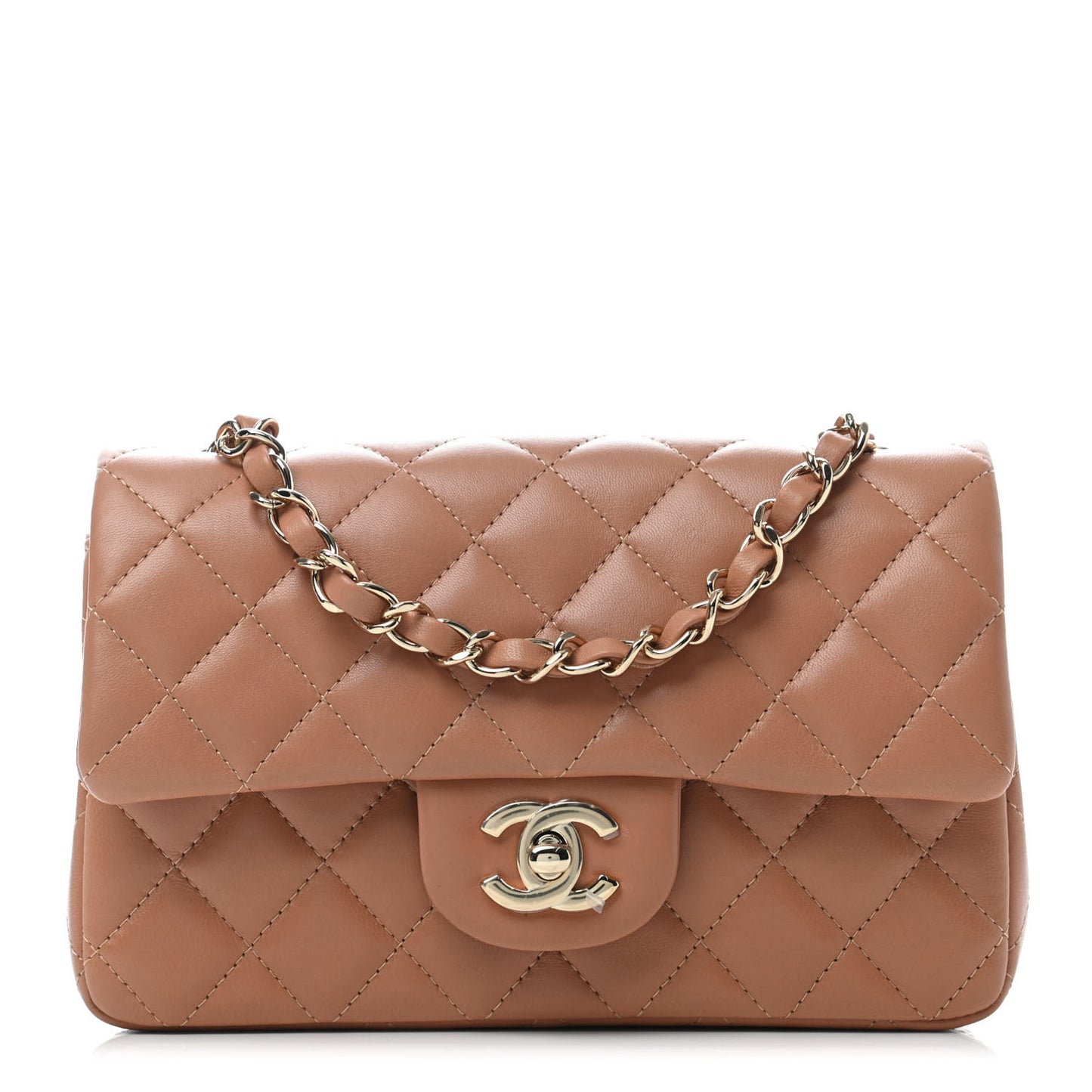 Lambskin Quilted Mini Rectangular Flap Brown