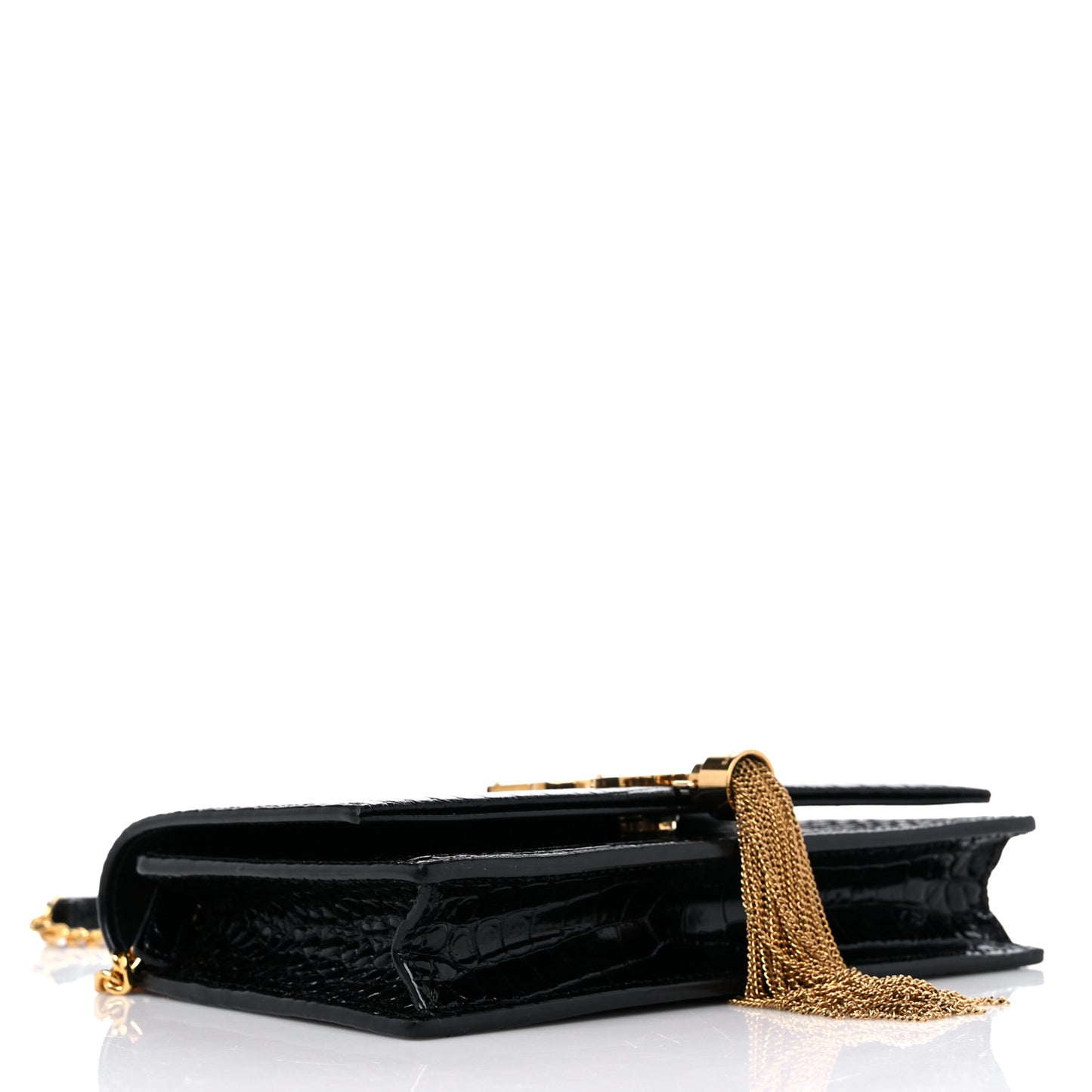 Calfskin Crocodile Embossed Kate Monogram Tassel Chain Wallet Black