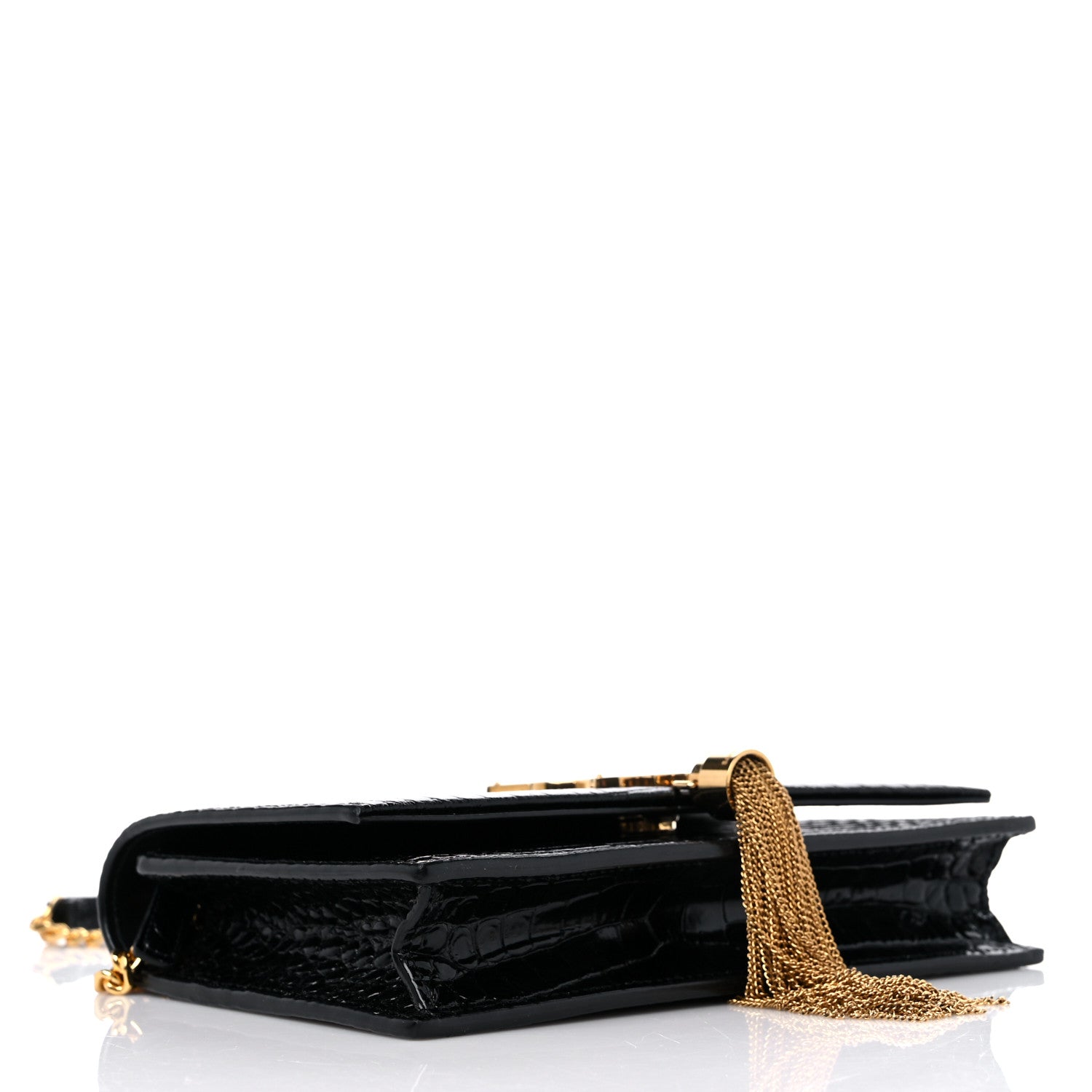 Saint Laurent Calfskin Crocodile Embossed Kate Monogram Tassel Chain Wallet Black 4 of 8