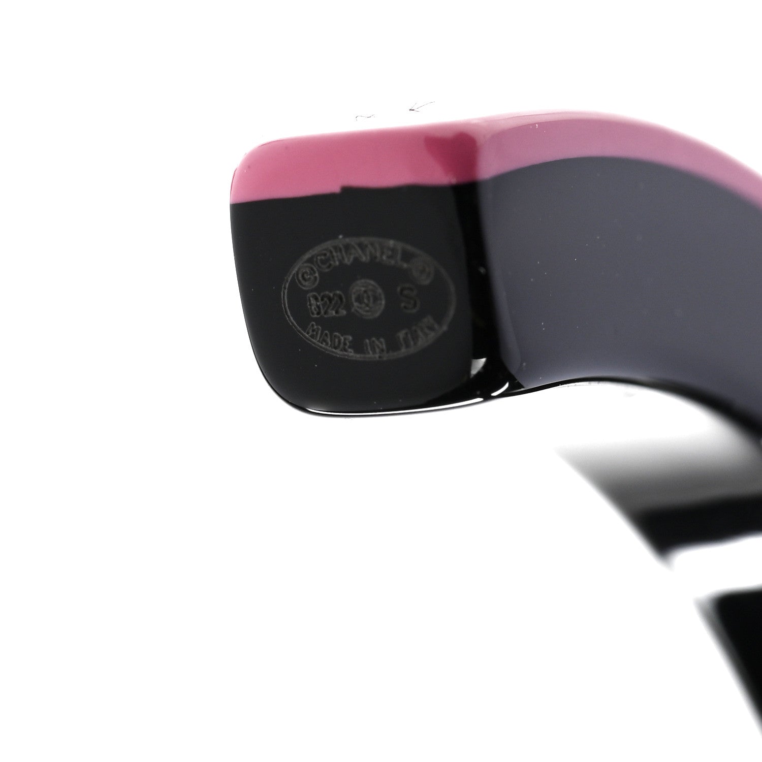 Chanel Resin Logo Hoop Earrings Pink Black 4 of 6
