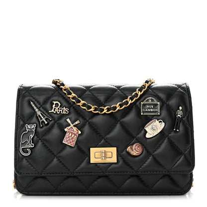 Chanel Aged Calfskin Quilted Lucky Charms 2.55 Reissue Wallet On Chain WOC Black 1 of 15