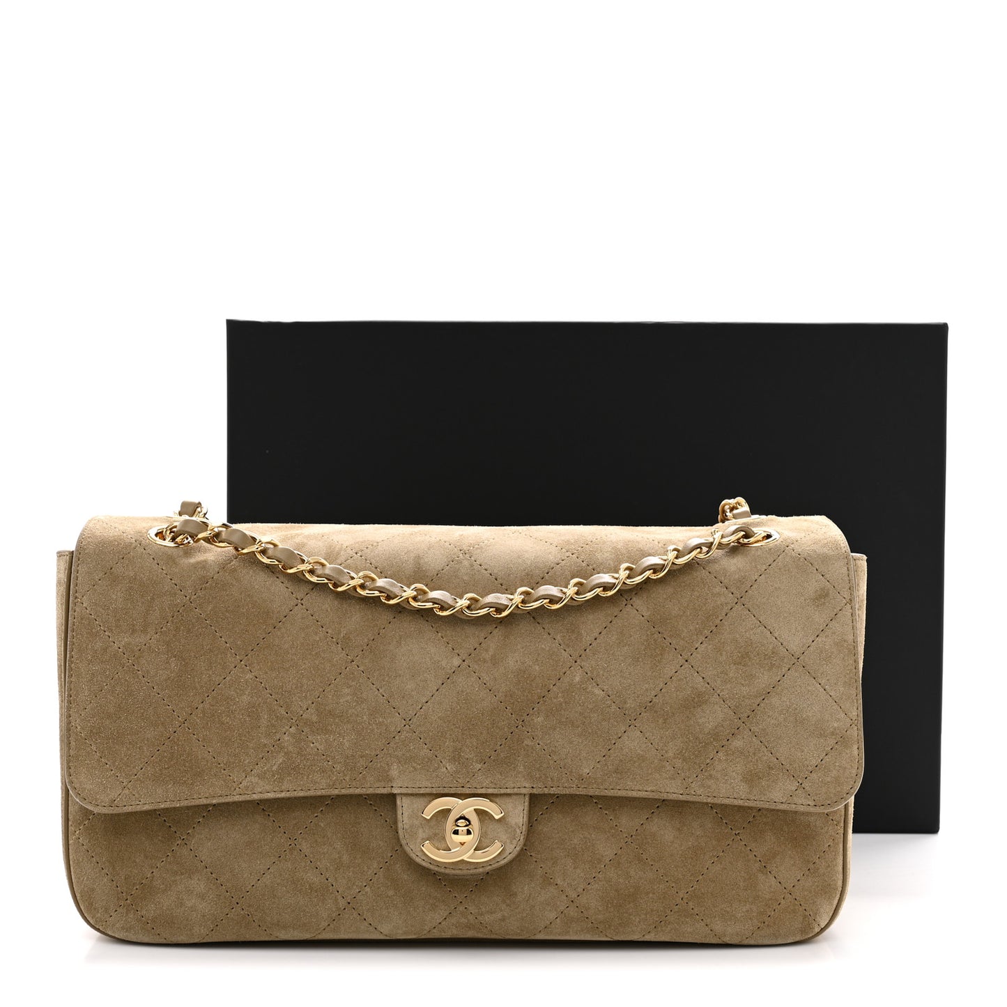 Suede Calfskin Small Souplissimo Maxi Flap Dark Beige
