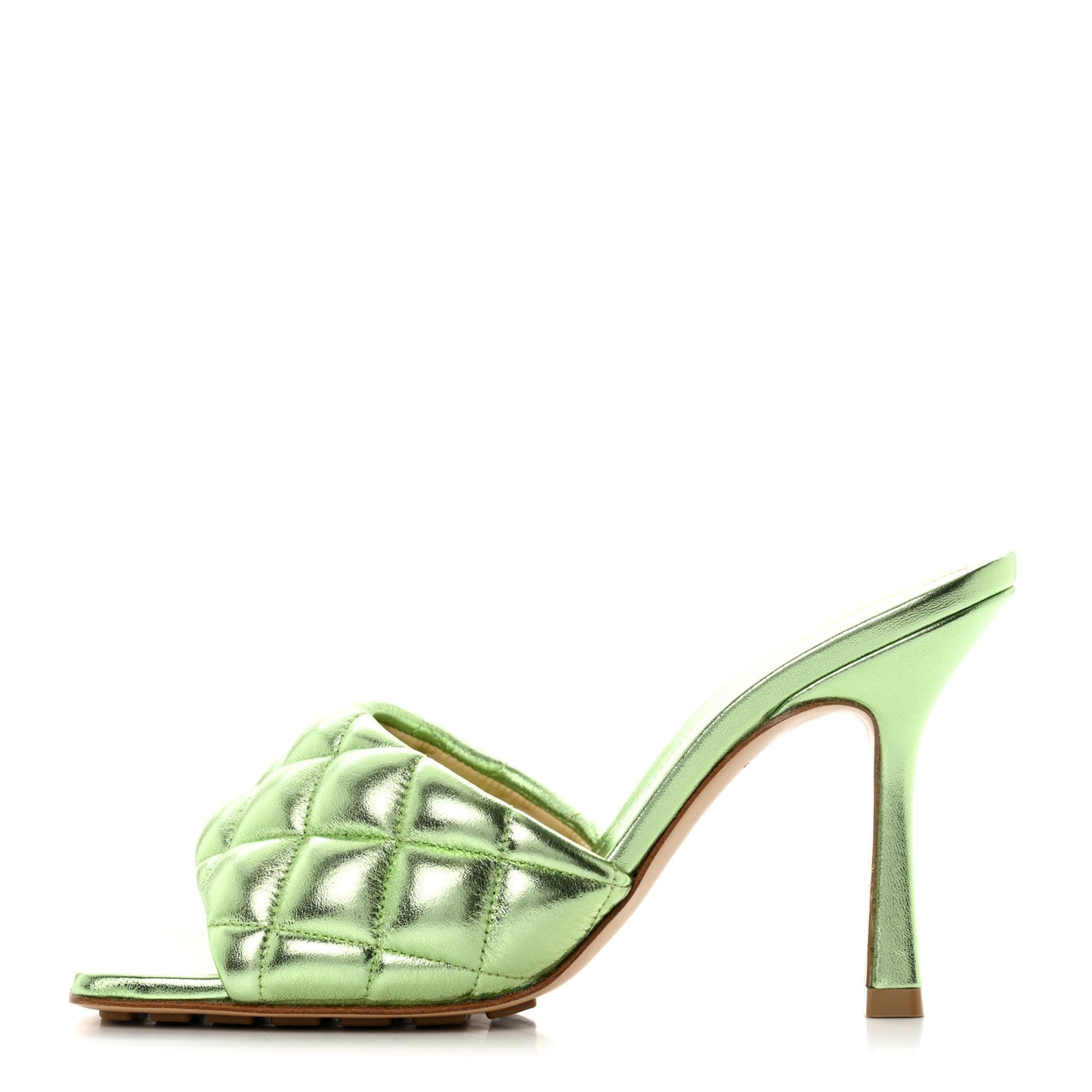 Metallic Nappa Reflection Matelasse Padded Mule Sandals 36.5 Pistachio