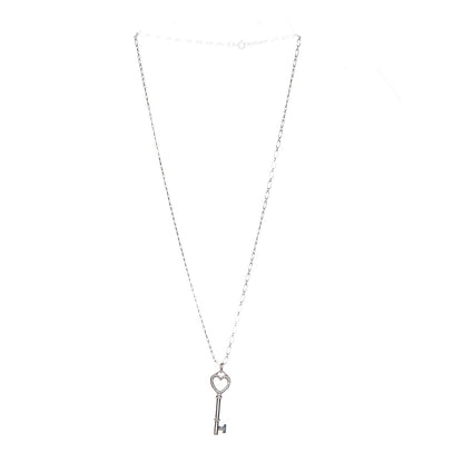 Tiffany 18K White Gold Diamond Mini Heart Key Charm Pendant Link Necklace 4 of 10
