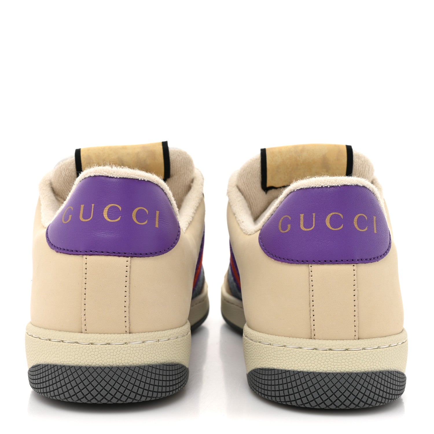 Gucci Calfskin Lame GG Monogram Web Womens Screener Sneakers 40 Blue Silver Dusty Milk Shine Purple 4 of 13