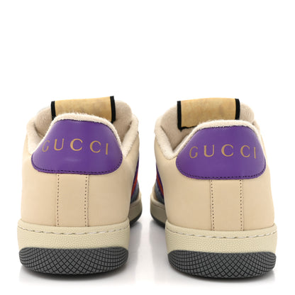 Gucci Calfskin Lame GG Monogram Web Womens Screener Sneakers 40 Blue Silver Dusty Milk Shine Purple 4 of 13