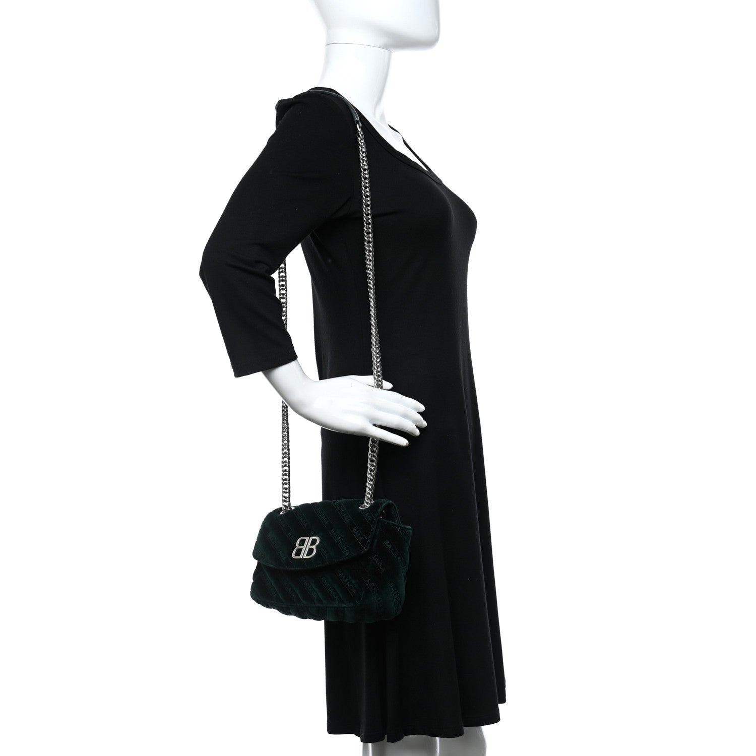 Balenciaga Velvet Logo Matelasse S BB Round Shoulder Bag Vert Emeraude 2 of 9