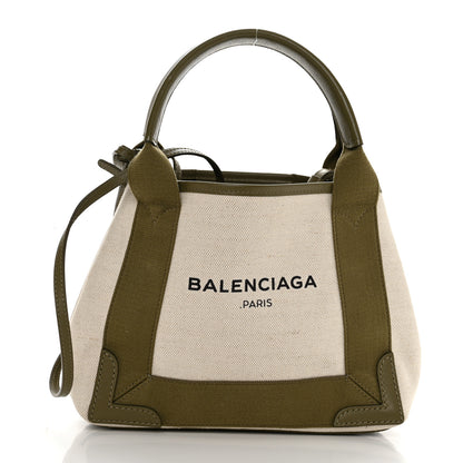 Balenciaga Cotton Canvas Calfskin Navy Cabas XS Natural Green 3 of 11