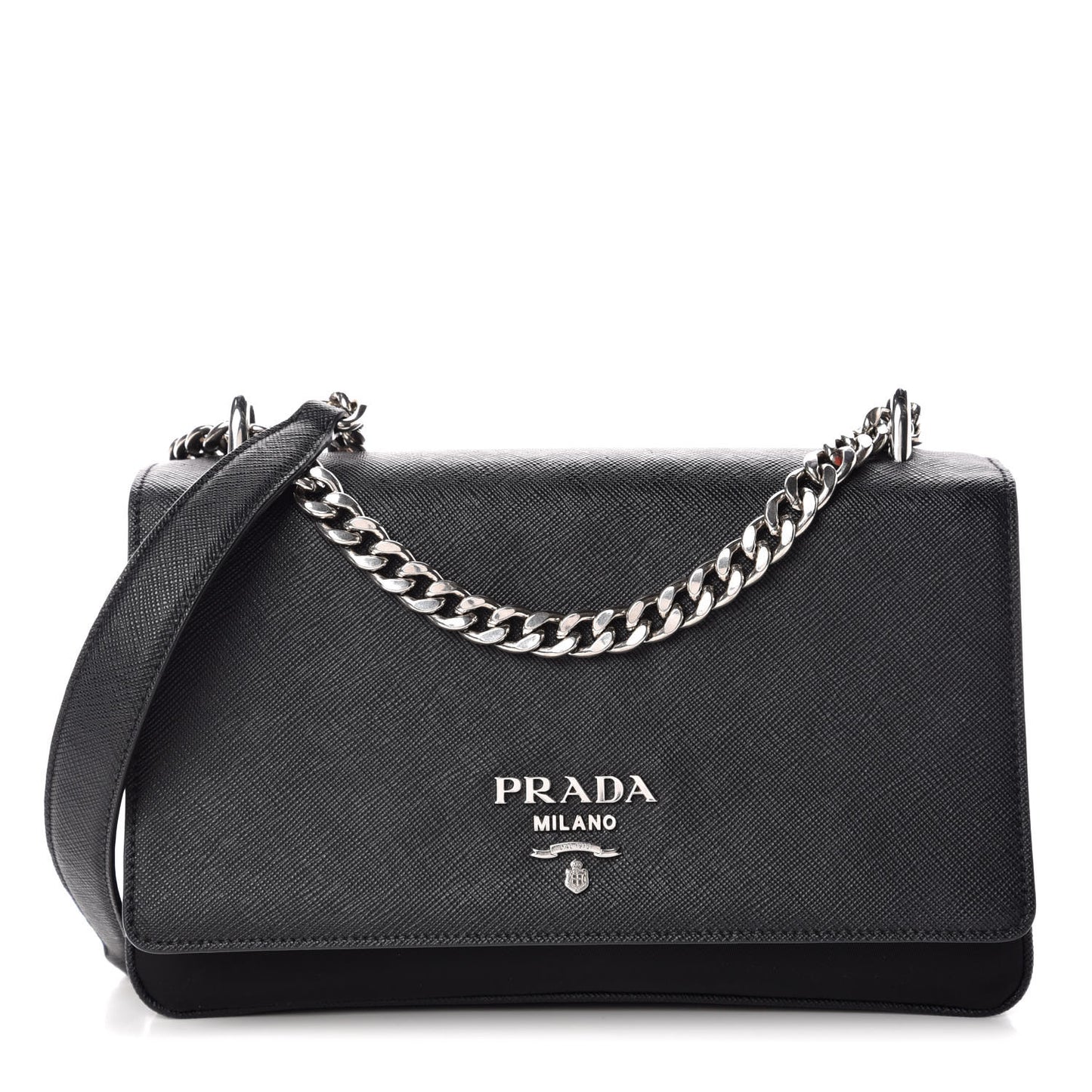 Saffiano Tessuto Nylon Chain Shoulder Bag Black
