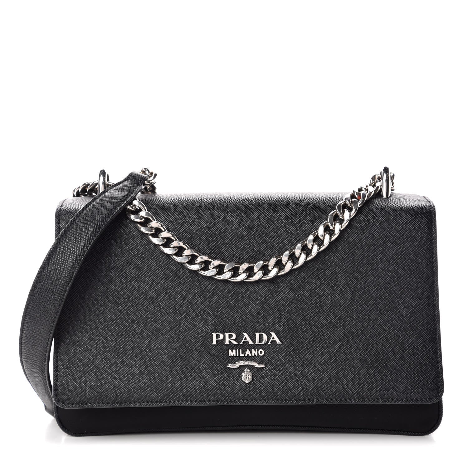 Prada Saffiano Tessuto Nylon Chain Shoulder Bag Black 1 of 9