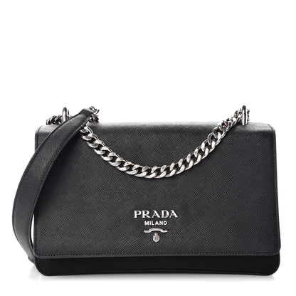 Prada Saffiano Tessuto Nylon Chain Shoulder Bag Black 1 of 9