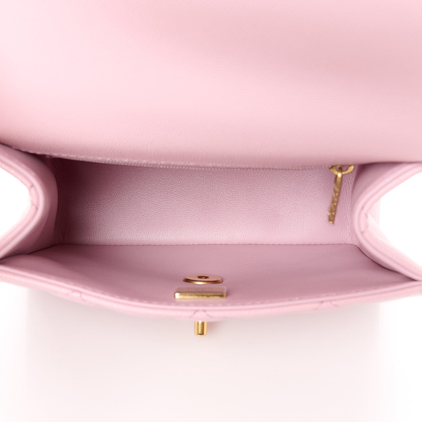 Shiny Caviar Quilted Mini Top Handle Flap Pink