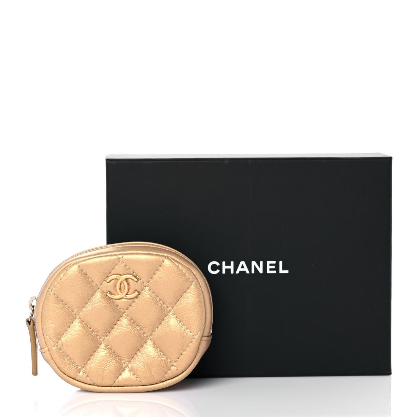 Metallic Lambskin Quilted Zip Around Classic Coin Purse Gold