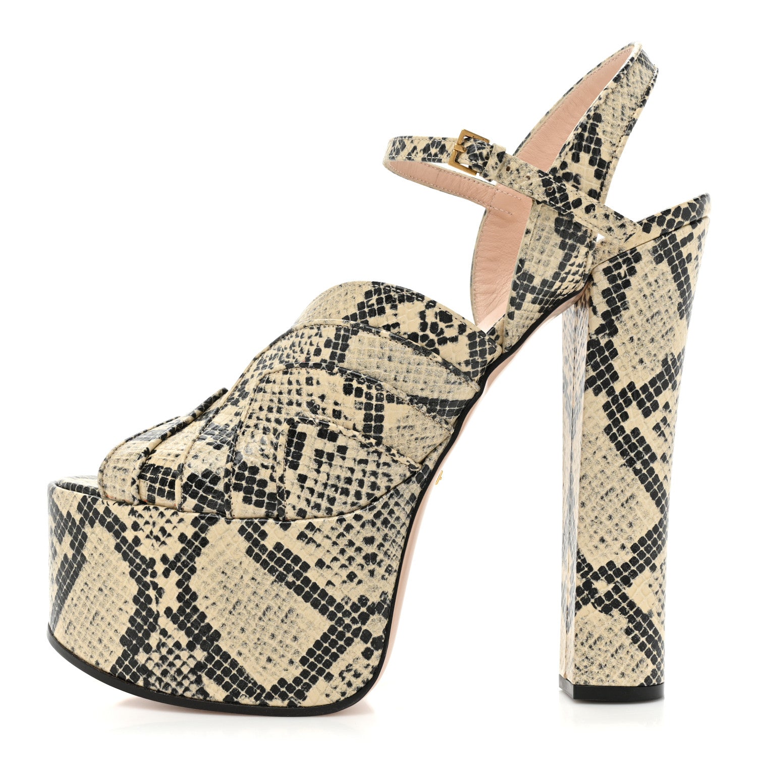 Gucci Calfskin Python Print Keyla Platform Slingback Sandals 39.5 Beige Avana 1 of 9