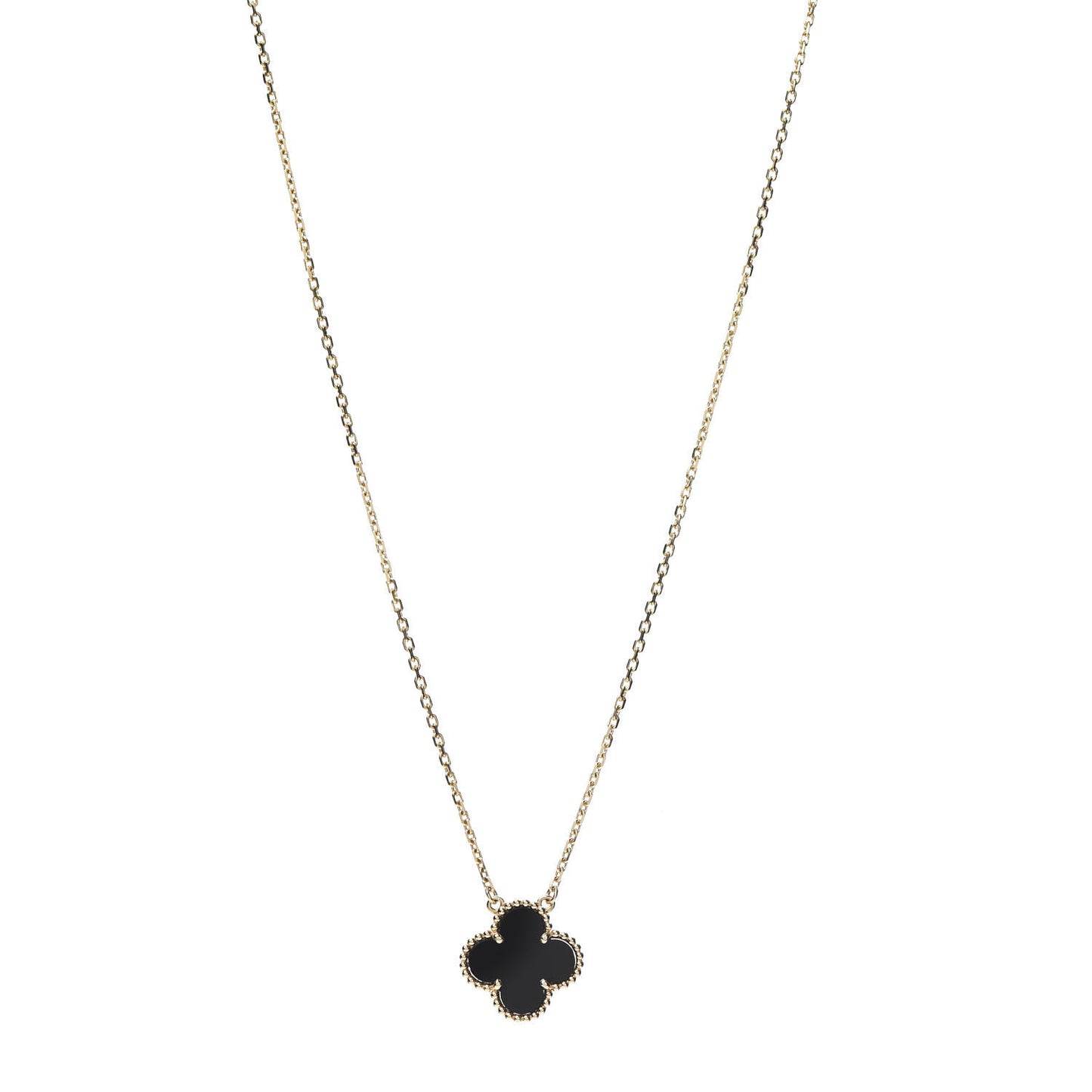 18K Yellow Gold Black Onyx Vintage Alhambra Pendant Necklace