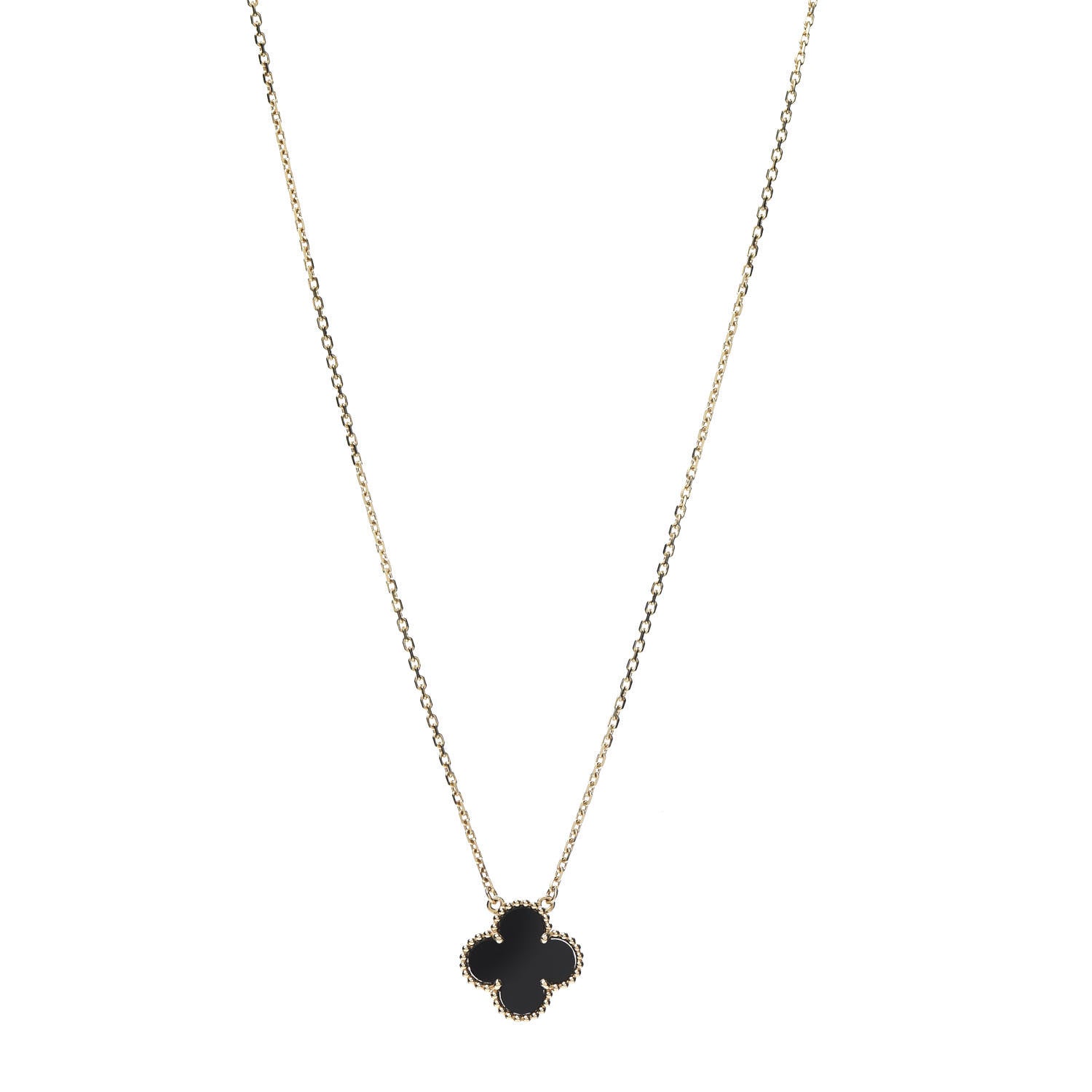 Van Cleef & Arpels 18K Yellow Gold Black Onyx Vintage Alhambra Pendant Necklace 1 of 6