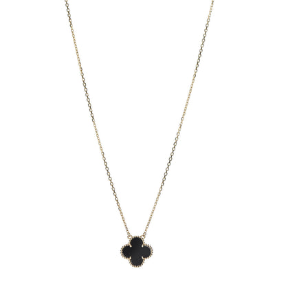 Van Cleef & Arpels 18K Yellow Gold Black Onyx Vintage Alhambra Pendant Necklace 1 of 6